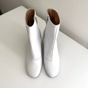 ACNE STUDIOS White Leather Cutout Heel Ankle Boots Size 38